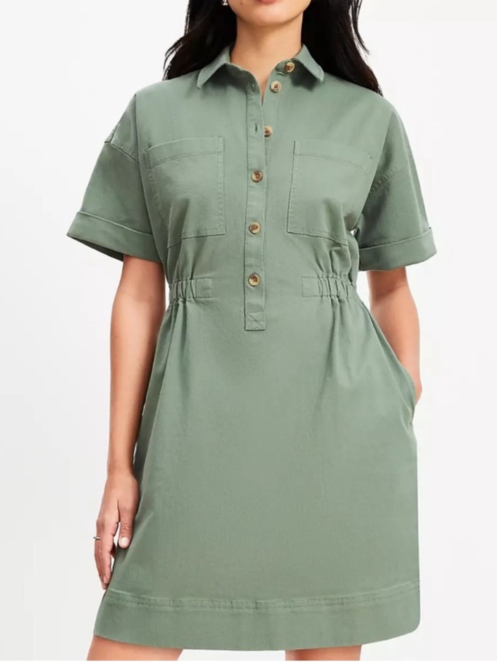 LOFT Twill Utility Mini Pocket Dress Green